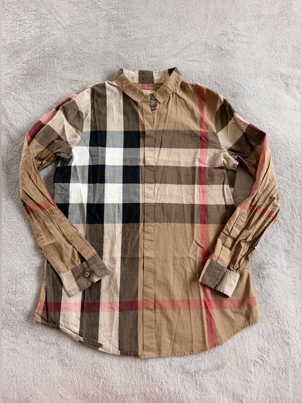 Burberry Womens Beige Tan Classic Button Down Shirt Size XS-S